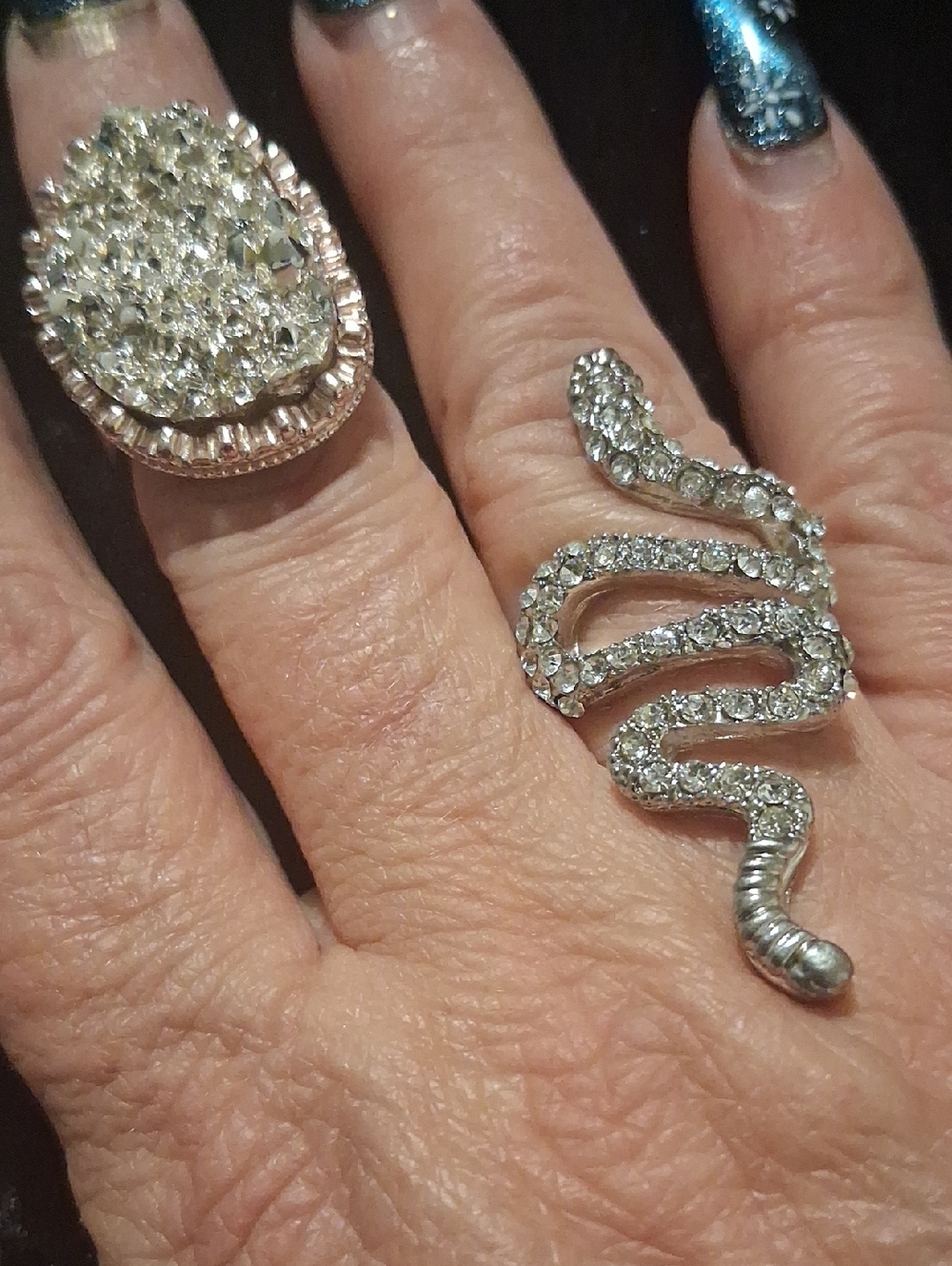 Crystal Snake Wrap Ring - Silver Tone
